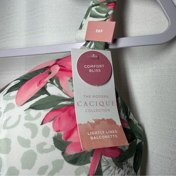 New Cacique Bra Leopard Floral Lightly Lined Smooth Balconette 38F Coquette NWT - Picture 2 of 8
